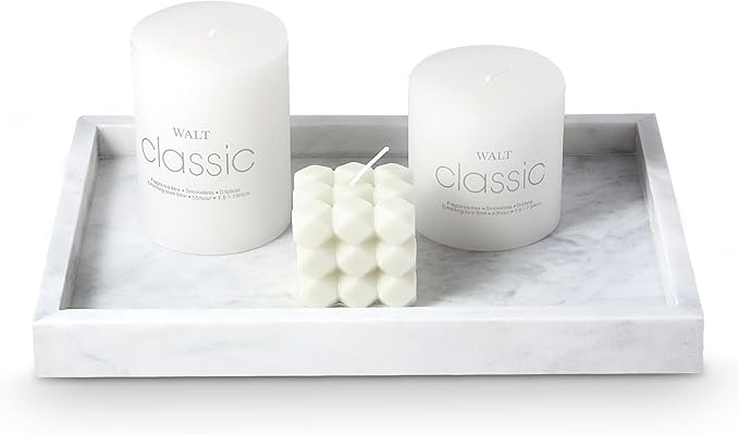 Natural Marble Vanity Tray - 4.66 lbs (2.1kg) Ultra-Heavy Solid Stone Tray - 11.8" x 7.9" Rectangle Bathroom Organizer for Perfume & Jewelry - Non-Slip Silicone Pads - White & Gray