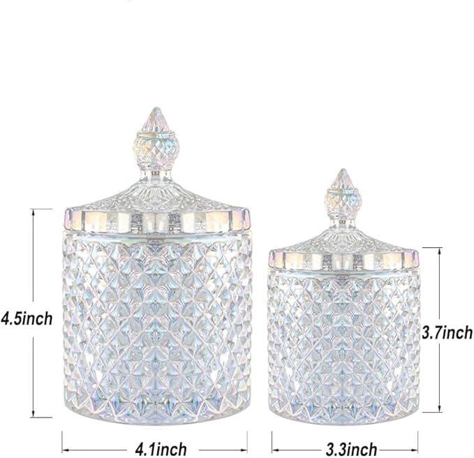 R FLORY 2 Pack Qtip Holder Glass Apothecary Jars with Lids Bathroom Storage Organizer for Cotton Swabs, Balls, Pads, Floss Picks, Vanity Storage Containers for Makeup, Candy, Jewelry (10+24oz, Dazzle)