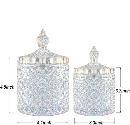 R FLORY 2 Pack Qtip Holder Glass Apothecary Jars with Lids Bathroom Storage Organizer for Cotton Swabs, Balls, Pads, Floss Picks, Vanity Storage Containers for Makeup, Candy, Jewelry (10+24oz, Dazzle)