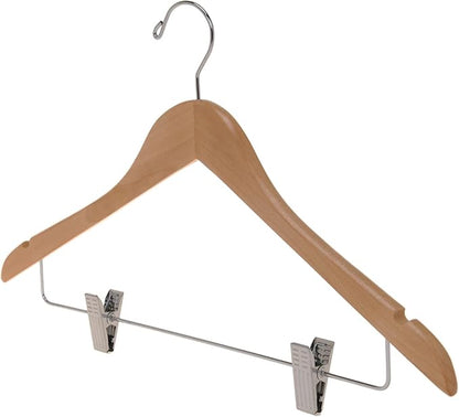 Quality Wooden Skirt Hangers with Clips 80-Pack Natural Pants Hangers with Adjustable Chrome Metal Clips, Swivel Hook, Coat, Jacket, Blouse Suit Hangers (Natural, 80)