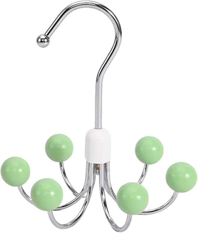 6-Wooden Balls Space Saving Hangers, Multipurpose 360° Swivel Hanger for Closet, Rotatable Wardrobe Hooks, Hanging Holder Organizer for Purse, Belt, Scarf, Bra, Hat and Tie Storage (Green)