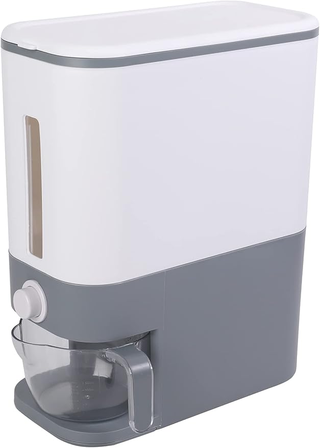 Sooyee 22 Lbs Rice Dispenser with Measuring Cup, Large Food Storage Container for Rice, Corn, Soybean & Oatmeal, Airtight, Moisture Proof