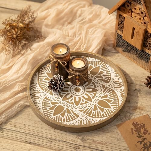 Hanobe Round Boho Decorative Tray for Coffee Table, Vintage Mandala Pattern - Image 2