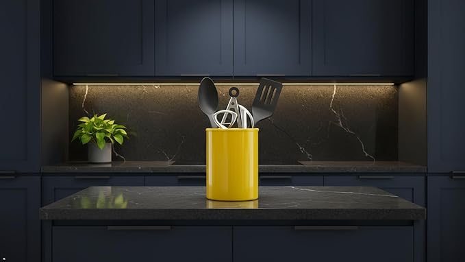 Calypso Basics Utensil Holder for Small Cutlery – Flatware Organizer for Kitchen or Office, Compact Flatware Organizer for Outdoor Dining, Picnics, Camping & Patio Use by Reston Lloyd, Lemon