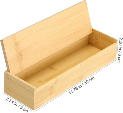 Cabilock Wooden Cutlery Box with Lid, Kitchen Chopsticks Box Utensils Drawer Organizer Bamboo Storage Case Countertop Silverware Container for Tableware