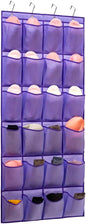 Over The Door Hanging Shoe Organizer Shoe Rack Hanger 24 Large Fabric Pockets Holder with 4 Sturdy Hooks (PURPLE)