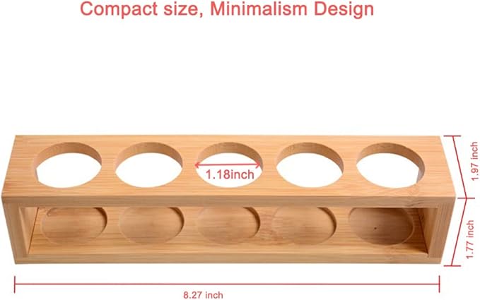 Sohynca Natural Bamboo Essential Oils Storage Rack fits 15ml bottles 1 Tier Tabletop Display Stand for Aromatherapy Bottles Storage Shelf fits 15ml 10ml 5ml bottles (5 Slots * 2pcs)