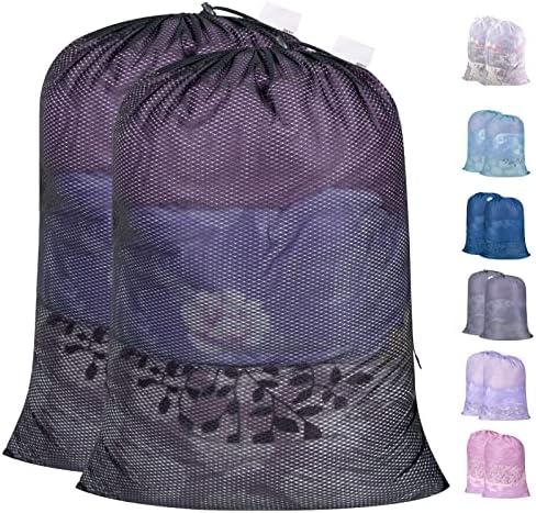 Polecasa 2 Pack Heavy Duty Diamond Mesh Laundry Bag, 30x36", Black by Polecasa