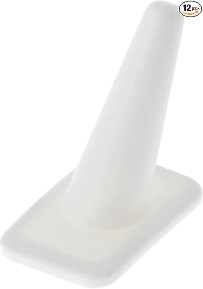 Plymor White Rubber Ring Finger Display, Single on Rectangular Shaped Base, 1.375" W x 2.25" D x 2.125" H (Pack of 12)