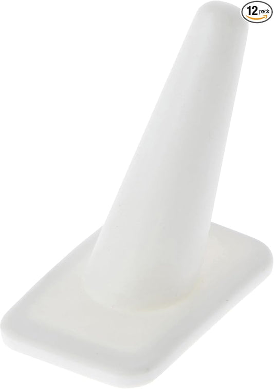 Plymor White Rubber Ring Finger Display, Single on Rectangular Shaped Base, 1.375" W x 2.25" D x 2.125" H (Pack of 12)