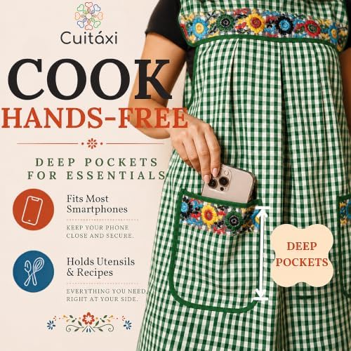 Cuitáxi Traditional Mexican apron for women with deep pockets and beautiful flower embroidery 1 piece - Mandiles para mujer - Image 4