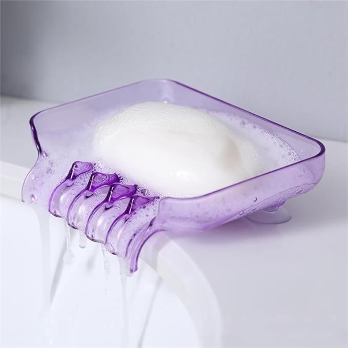 Purple Rectangular Soap Dish, 5.1 x 3.7 Inches, Plastic, Suction Cup, Space-Saving, Drainable, Bathroom & Shower Soap Holder