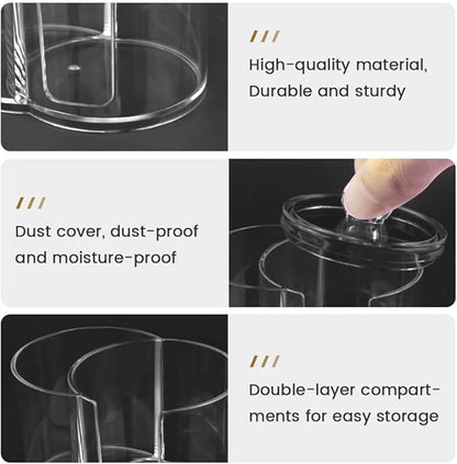 Dual-Compartment Cotton Swab & Pad Organizer with Removable Dustproof Lid, Bathroom Accessories Storage Organizer for Swabs, Cotton-Pads(COLOR:Transparent)