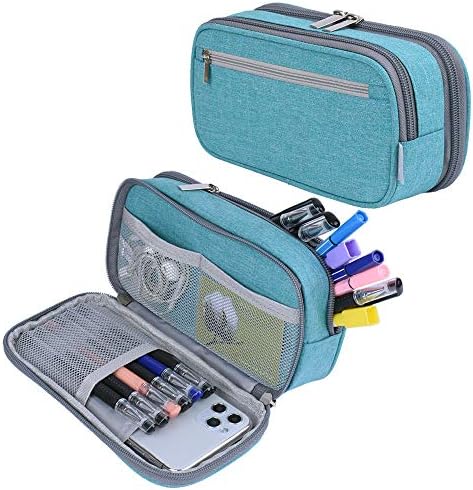 Big Capacity Pencil Case Large Pencil Bag Pouch Pen Case Pencil Marker Holder with 3 Multi Compartments for Office Stationery Organizer Storage Makeup Bag, Light Blue by VanceCharterSchool