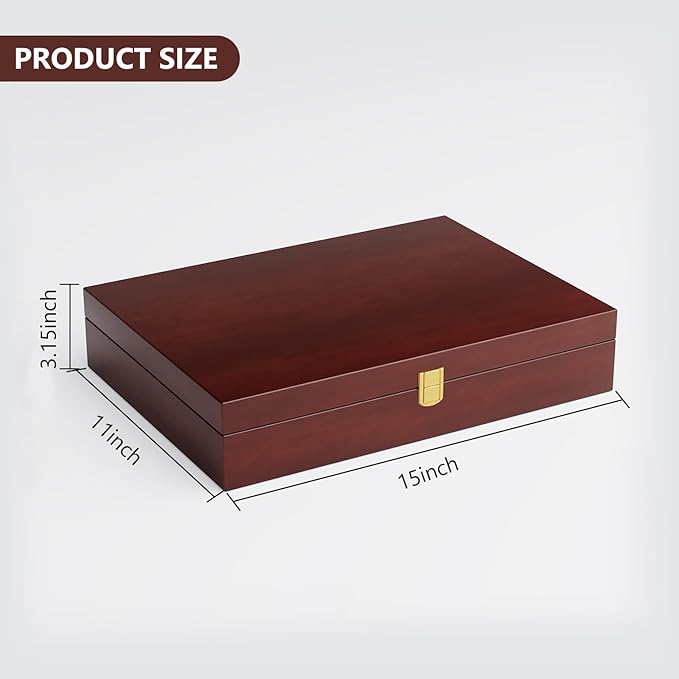 Solid Mahogany Silverware Storage Box,Silverware Chest Case with Lid and Felt Lined,Wood Flatware Storage Box for 12 sets of Utensils,Silverware Boxes for Flatware,Silverware Chest without Silverware