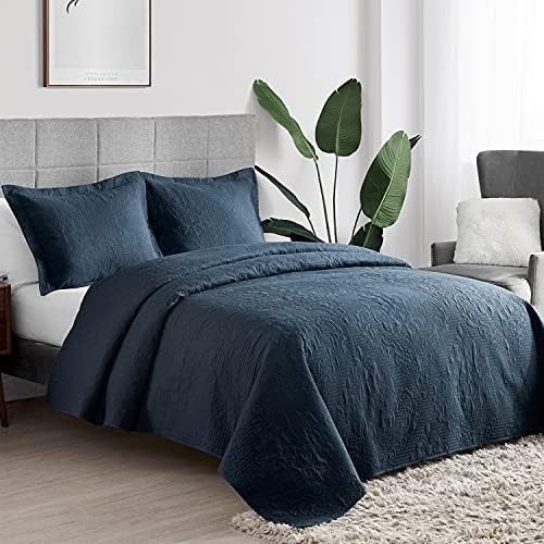 Hansleep Quilt Set Ultrasonic Lightweight Bed Decor Coverlet Set Comforter Bedding Cover Bedspread for All Season Use (Navy Blue, Full/Queen 90x96 inches) - Image 2