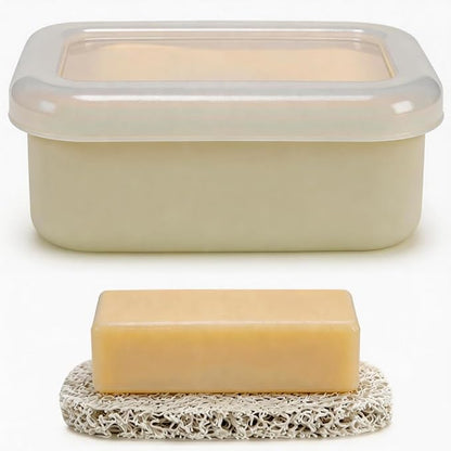 Compact Leakproof Travel Soap Case with Drainage Layer, Silicone Soap Holder Travel Soap Dish, Bar Soap Container for Traveling, Camping, Gym, Bathroom (Beige)