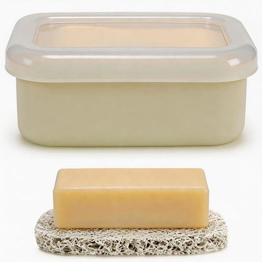 Compact Leakproof Travel Soap Case with Drainage Layer, Silicone Soap Holder Travel Soap Dish, Bar Soap Container for Traveling, Camping, Gym, Bathroom (Beige)