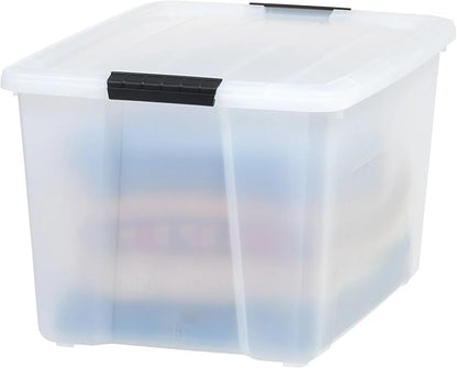 53 Qt. Plastic Storage Bins with Lids, White, Latching, Stackable, Totes