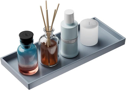 Vanity and Bathroom Tray, 11.8" ABS Countertop Organizer,Waterproof Vanity Tray for Toilet Tank,Perfume,Soap,Keys,Bathroom Accessories,Kitchen and Bath Trays,Non Slip Small Trays,Gray