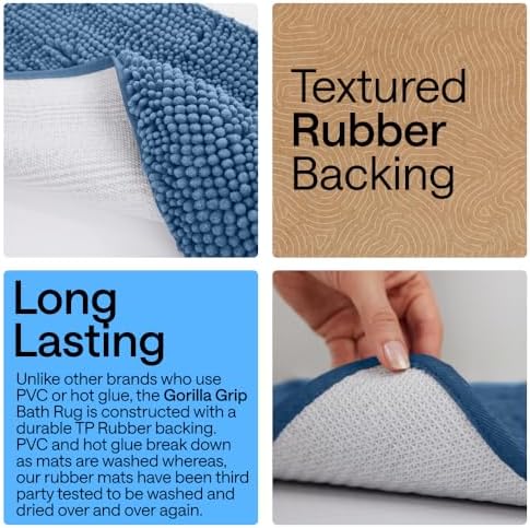 GORILLA GRIP Bath Rug Mat for Bathroom, Absorbent Chenille, 30x20 Blue - Image 3