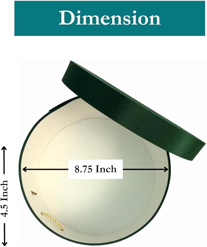 Sarah's Hat Boxes Classic Dark Green Hat Box – 8.75" x 4.5" (Dia. x Ht.) Handmade in USA – Odorless Non-Toxic Adhesive, Cording Handle – Premium Storage for Hats & Accessories