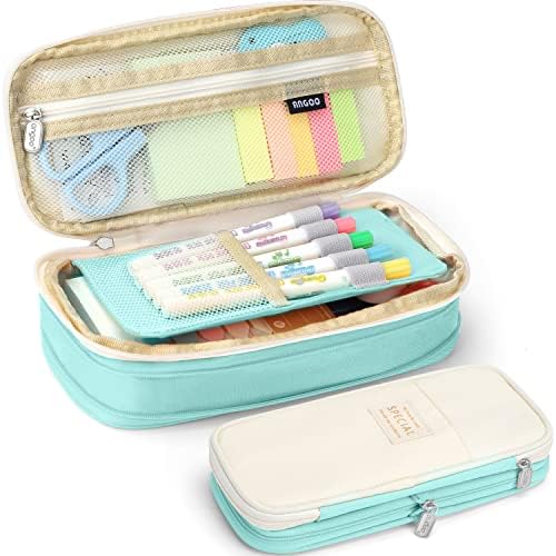 KPX Big Capacity Pencil Pen Case Bag with Zipper Office College School Storage Large Capacity Bag Pouch Holder Box Organizer Colorful (Cyan) by KPX