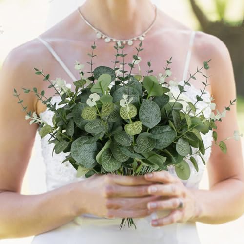 Coreland 120 Pcs 3 Kinds Mixed Artificial Eucalyptus Leaves Stems Fake Silver Dollar Eucalyptus Leaves Stem Bulk Faux Leaf for DIY Bouquets Floral Arrangement Wedding Home Decor - Image 6