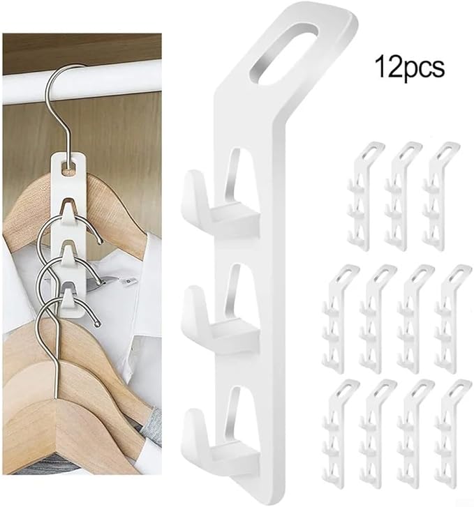 Space Saving Cascading Clothes Hanger Hooks, 12-Pack Multi-Function Cabinet Organizer for Pants, Bags & Accessories – Thick PP Material, Compatible with All Standard Hangers