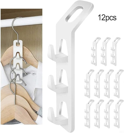 Space Saving Cascading Clothes Hanger Hooks, 12-Pack Multi-Function Cabinet Organizer for Pants, Bags & Accessories – Thick PP Material, Compatible with All Standard Hangers