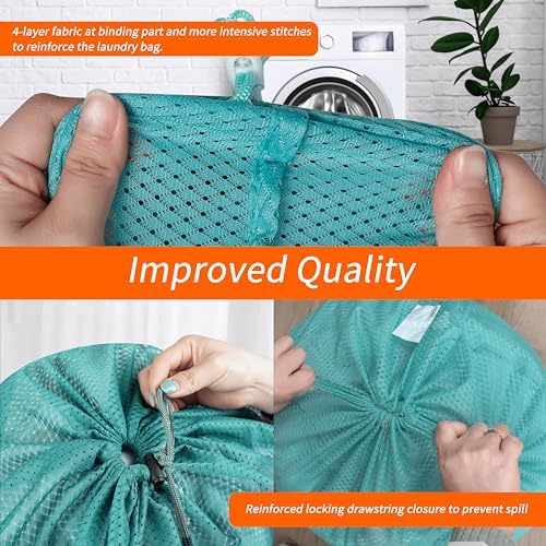 Polecasa Heavy Duty Diamond Mesh Laundry Bag, 24x36", Aqua - Image 4