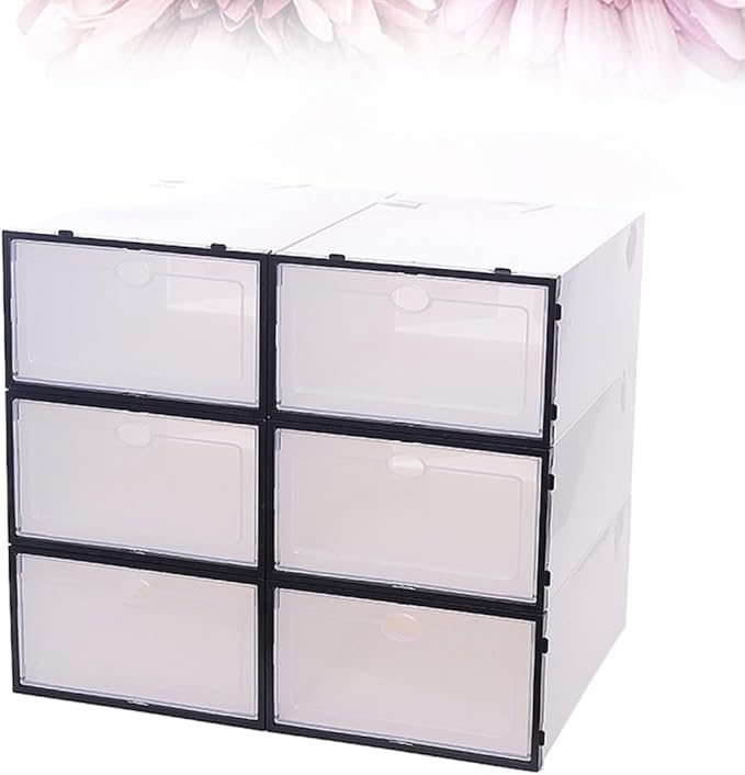 Stackable Shoe Storage Boxes Plastic Organizer for Men Thickened Shoe Containers with Black Frame 6pcs