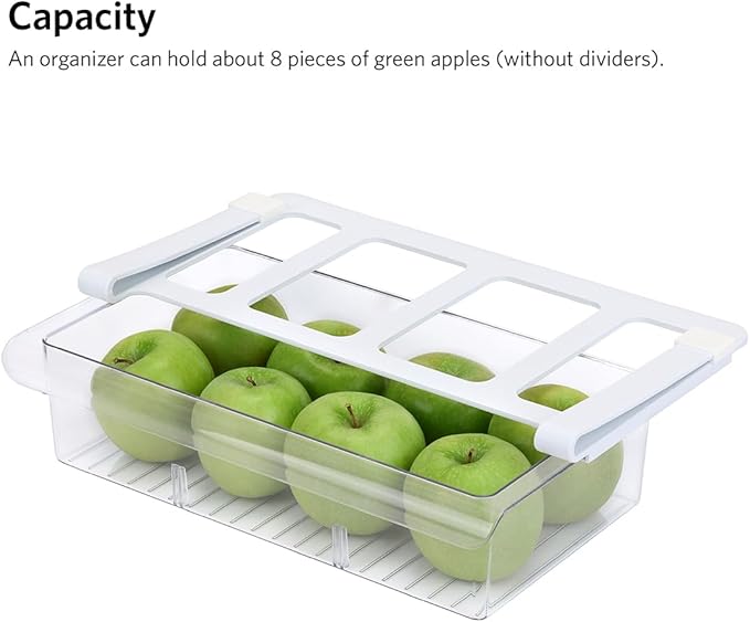 Glad Pull Out Fridge Drawer Organizer - Clip-On Under Shelf Refrigerator & Pantry Storage Bin with 3 Compartments for Fruit, Vegetables, and Deli Meat Drawer - BPA Free Clear Plastic