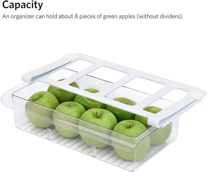 Glad Pull Out Fridge Drawer Organizer - Clip-On Under Shelf Refrigerator & Pantry Storage Bin with 3 Compartments for Fruit, Vegetables, and Deli Meat Drawer - BPA Free Clear Plastic