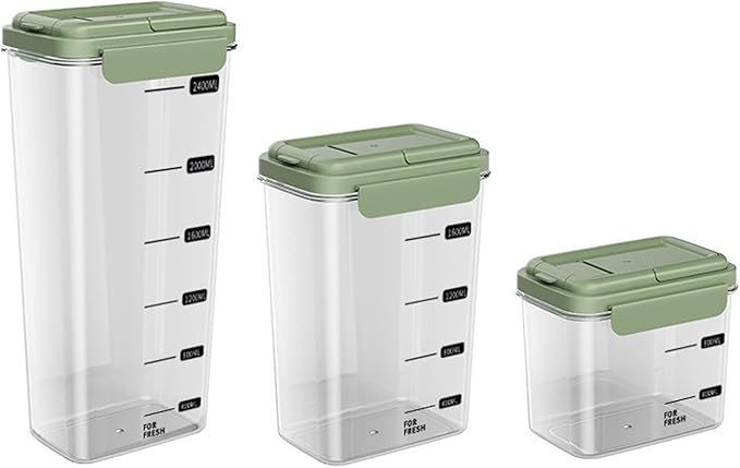 3-Piece Airtight Storage Set - 1200ml+2000ml+2800ml with Handheld Design, BPA-Free Food-Grade, Stackable Organizers for Flour, Grains, Oats, Pasta, Pet Food (Light Grass Green)
