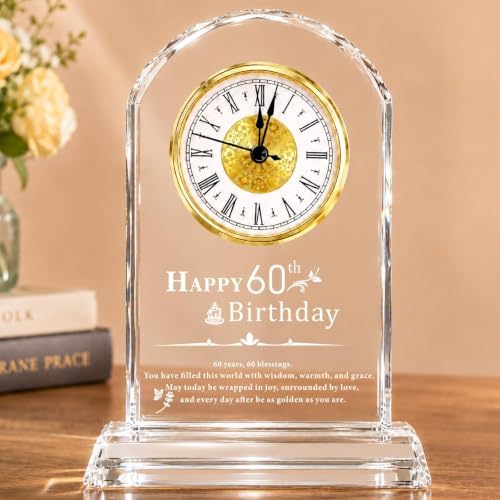 60th Birthday Gifts for Men, Crystal Quartz Desk Clock Keepsake by Lovin+Product