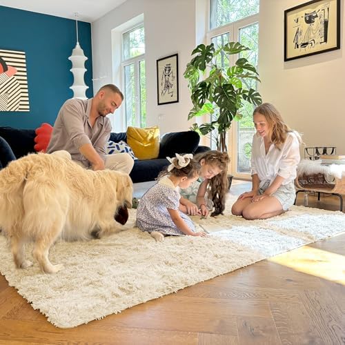 OLANLY 2x5 Machine Washable Runner Rugs for Hallway, Soft Fluffy Shaggy Bedside Rugs for Bedroom, Living Room, Indoor Floor Carpet for Kids Girls and Boys, Nursery Rooms, Home Decor Aesthetic, Cream - Image 7