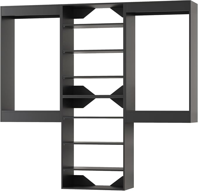 Modular Closet System, 96" Wide Organizer With Hanging and Towers, Wood Storage for Walk In Closets, Wall Mounted Wardrobe Kit, Bedroom, Black