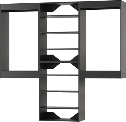 Modular Closet System, 96" Wide Organizer With Hanging and Towers, Wood Storage for Walk In Closets, Wall Mounted Wardrobe Kit, Bedroom, Black