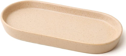 Matte Beige Ceramic Bathroom Tray for Countertop, Minimalist Vanity Organizer Dish for Perfume, Jewelry & Soap, Oval Decorative Tray for Bathroom Sink, Dresser, Coffee Bar or Kitchen Counter
