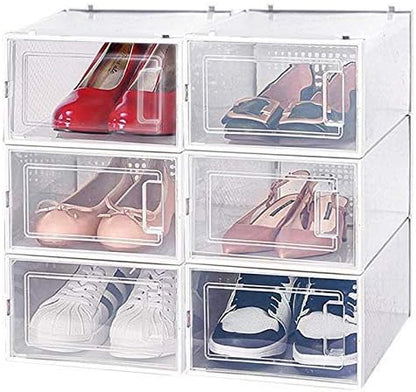 AJP Distributors 6 Collapsible Stackable Shoe Organizer Racks for Closets and Entryway Shoes Storage Cabinet Storage Bins Men Women Kids Guest Sneakers Clear Plastic Boxes Lids Small Medium Or Large