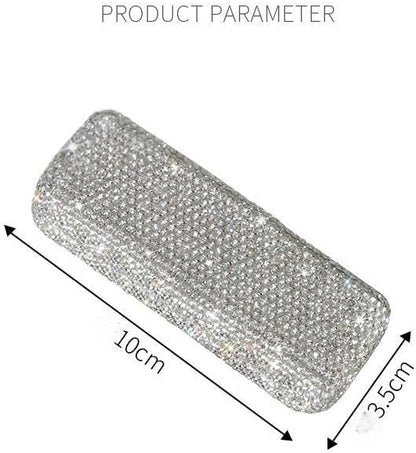Lipstick Bling Rhinestone Crystal Case Storage Organizer Box with Mirror for Women's Lipstick Holder-Cosmetic Storage Kit (Full silver)