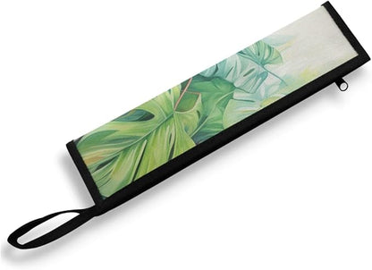 COEQINE Hawaii Style Utensil Holder Green Leave Cutlery Pouch Metal Straws Case With Handle Portable Travel Accessories Work Travel Barbecue，Coconut Tress Tropical Pattern