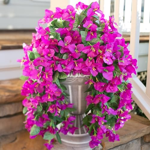2 PCS Bougainvillea Artificial Hanging Flowers Plants for Outdoors, Purple - Image 3