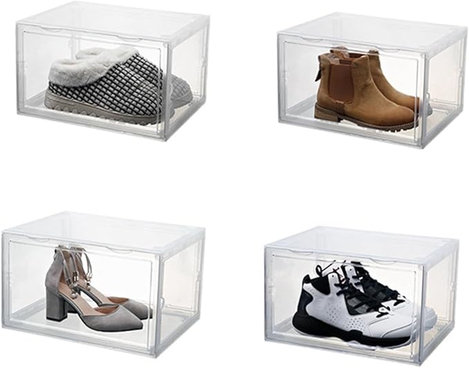 ABOOFAN Shoe Storage Box with Dustproof Design, Buckle-connected Modular Shoe Organizer, Sturdy Stackable Plastic Container for Home Closet Use