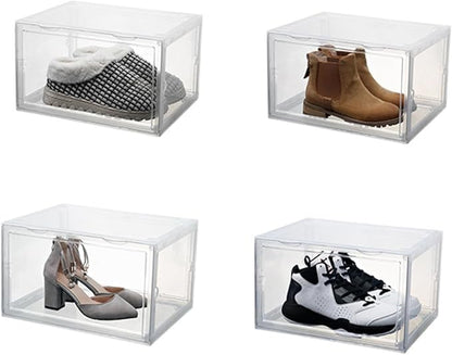 ABOOFAN Shoe Storage Box with Dustproof Design, Buckle-connected Modular Shoe Organizer, Sturdy Stackable Plastic Container for Home Closet Use