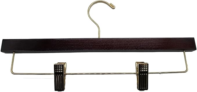 NAHANCO 14” Flat Wooden Skirt/Pant Hanger with Gold Hardware, Walnut (Pack of 100)