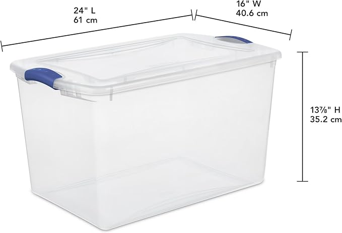 66 Quart Storage Bins with Lids, 4-Pack, Clear Plastic Stackable Tote Box Containers for Home Garage Organization