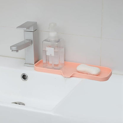 MicoYang Silicone Bathroom Soap Dishes with Drain Spout-Bathroom and Kitchen Sink Organizer,Sponge Holder,Dish Soap Tray,Perfect for Dispenser,Scrubber,Bottle,Cup on Sink or Counter-Pink 12"×4"