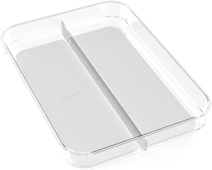 madesmart Premium 2 Compartment Drawer Organizer, Multi-Purpose Storage Bin with Soft Grip Lining & Non Slip Base, Grey